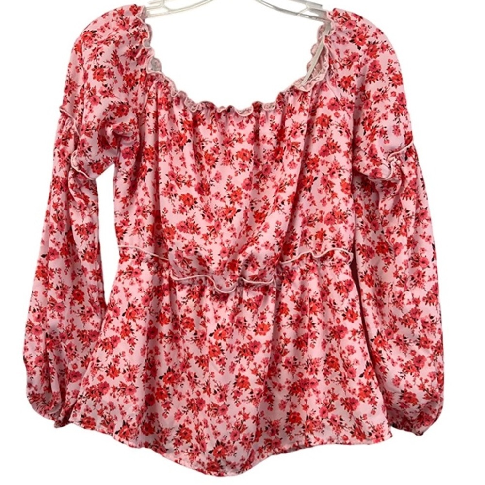 Pink lily Floral Pink Off-Shoulder Women's Top